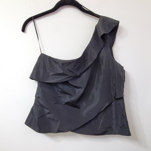 NWOT Zara Black Asymmetric Woven Taffeta Top Size Large - Picture 5 of 6